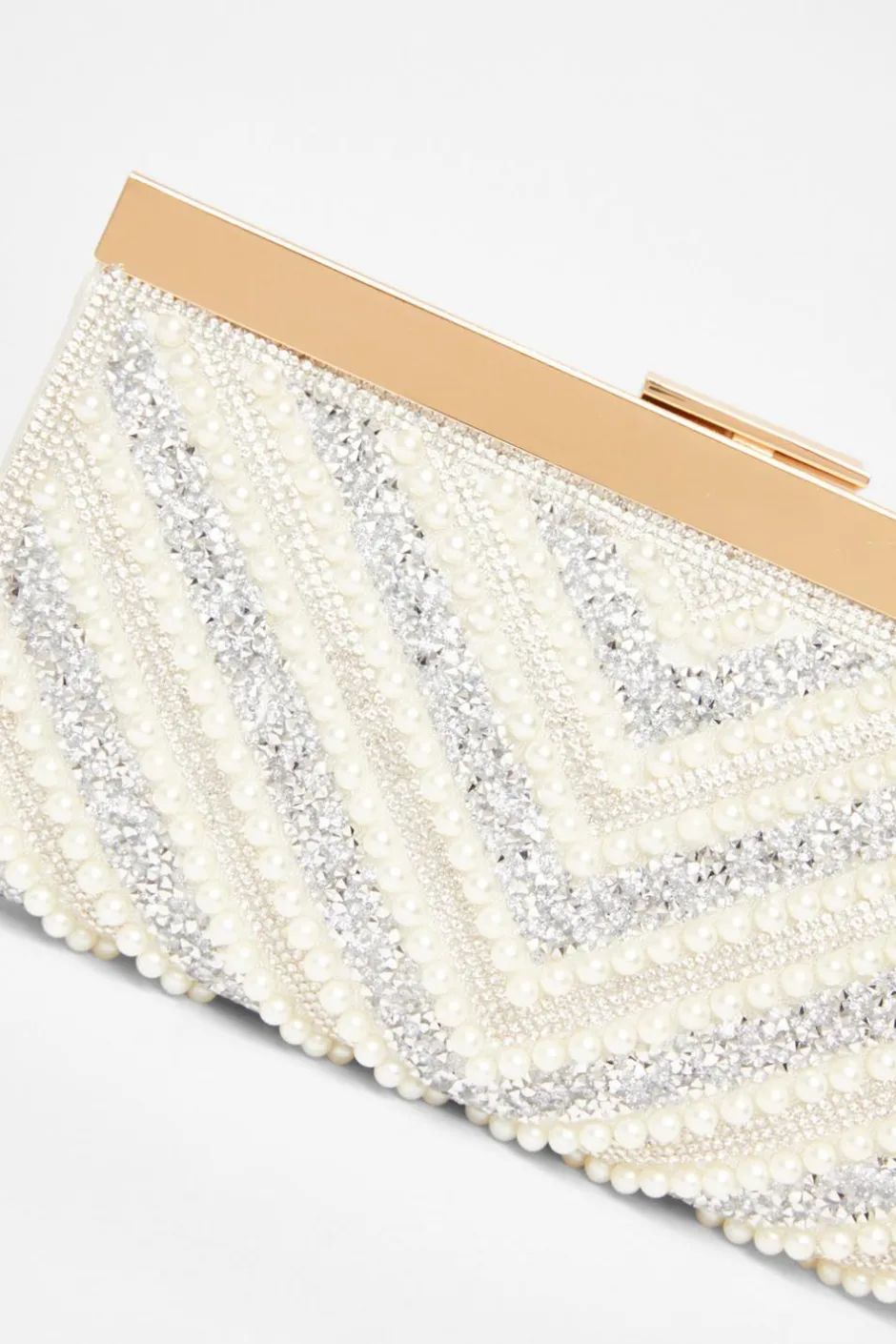 Quiz Bridal White Embellished Clutch Bag Outlet