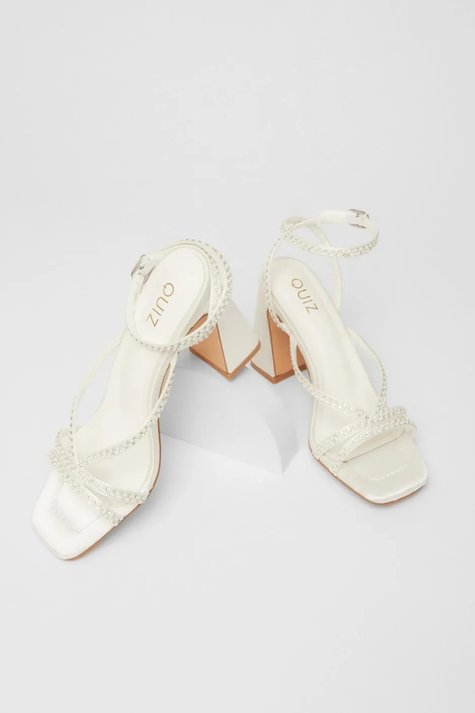 Quiz Bridal White Embellished Block Heels