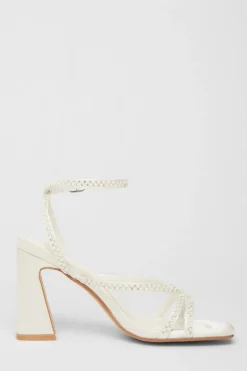 Quiz Bridal White Embellished Block Heels