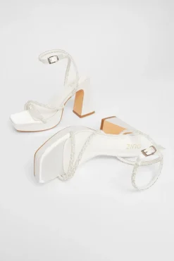 Quiz Bridal White Embellished Platform Heels Sale