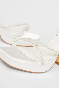 Quiz Bridal White Embellished Platform Heels Sale