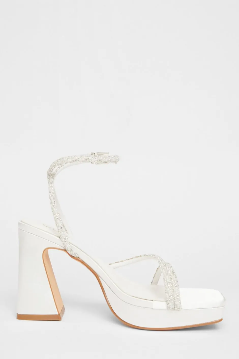 Quiz Bridal White Embellished Platform Heels Sale
