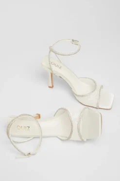 Quiz Bridal White Lace Diamante Heeled Sandal Sale
