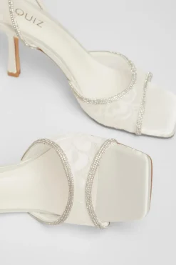 Quiz Bridal White Lace Diamante Heeled Sandal Sale