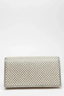 Quiz Bridal White Pearl Embellished Clutch Bag Discount
