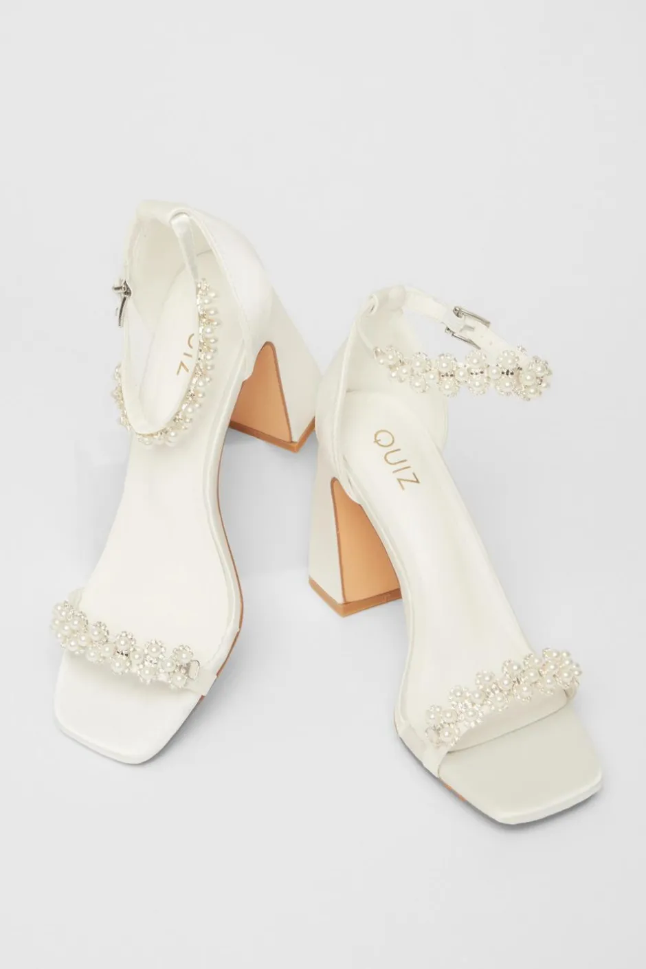 Quiz Bridal White Satin Block Heels Online