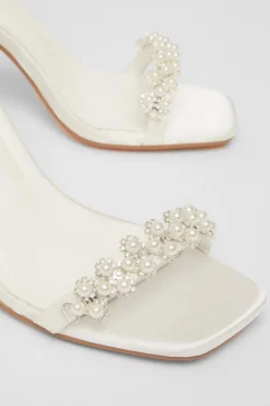 Quiz Bridal White Satin Block Heels Online