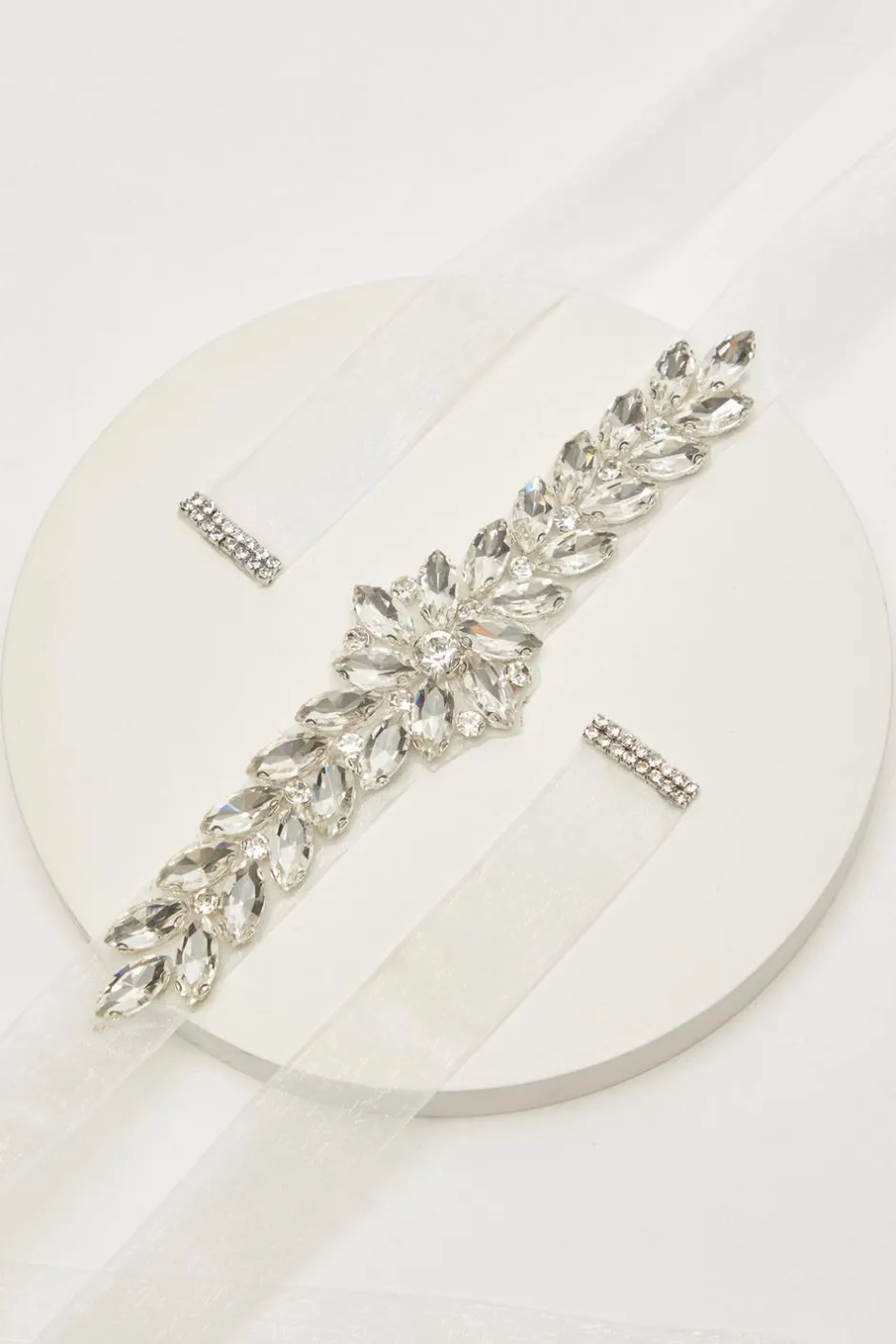 Quiz Bridal White Satin Diamante Belt Sale