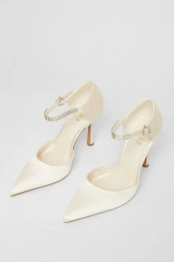 Quiz Bridal White Satin Diamante Court Heels Outlet