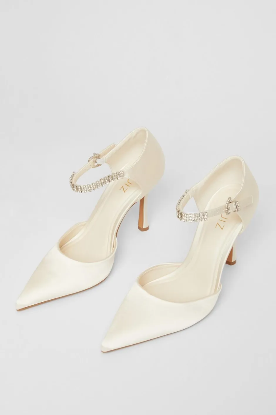 Quiz Bridal White Satin Diamante Court Heels Outlet