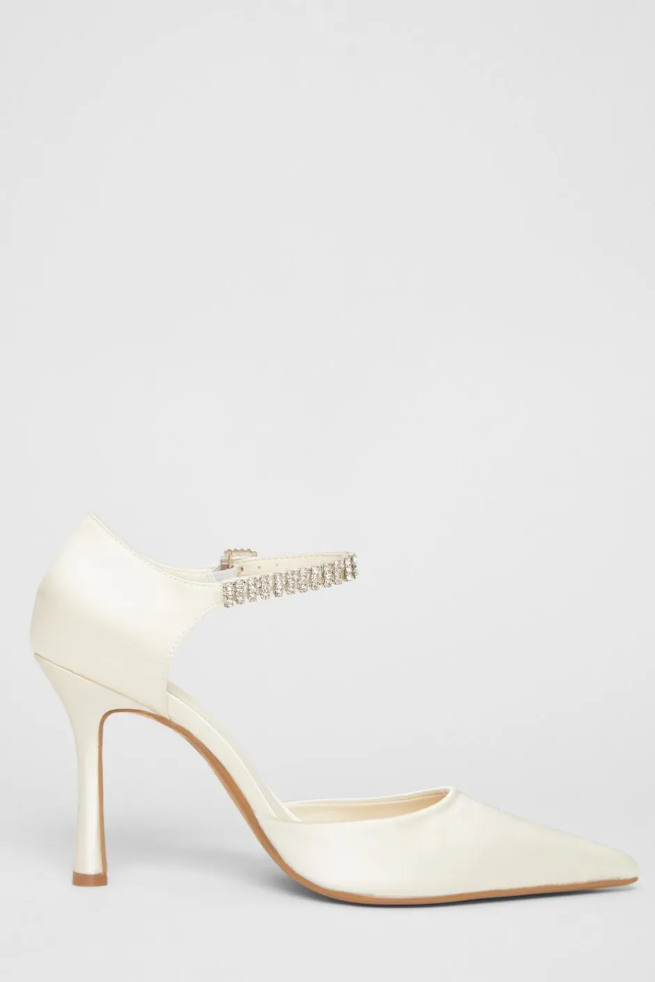 Quiz Bridal White Satin Diamante Court Heels Outlet