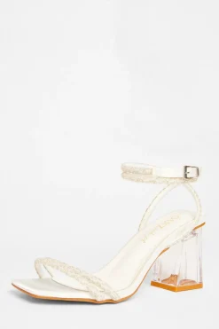 Quiz Bridal Wide Fit White Block Heel Sandals Online