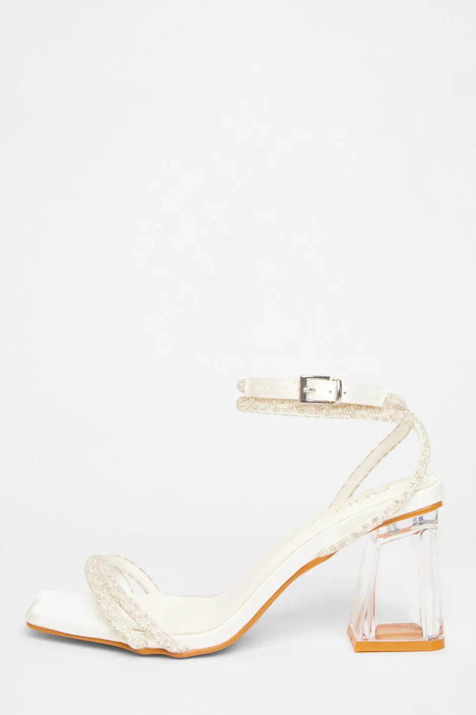 Quiz Bridal Wide Fit White Block Heel Sandals Online