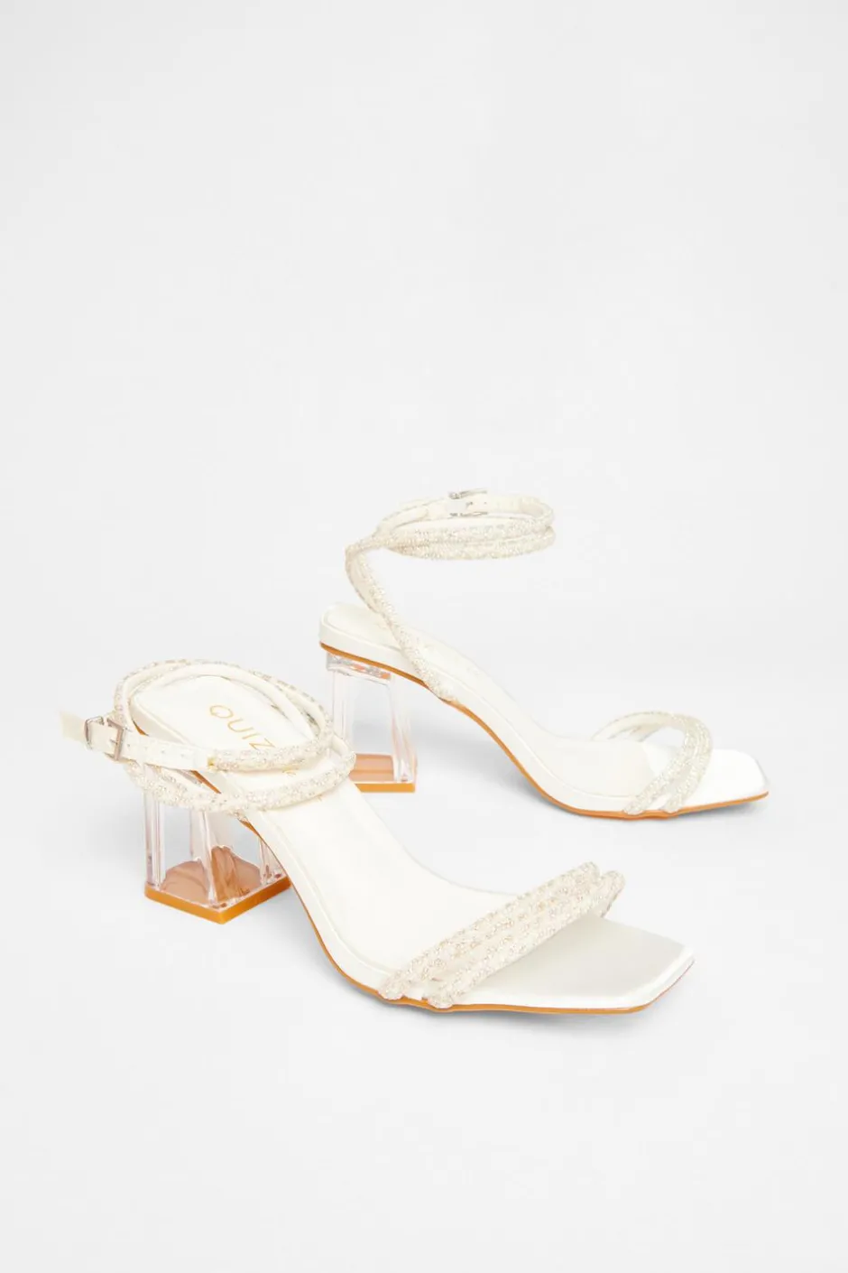 Quiz Bridal Wide Fit White Block Heel Sandals Online