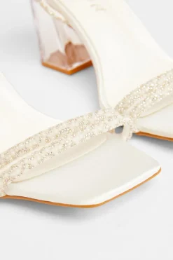 Quiz Bridal Wide Fit White Block Heel Sandals Online