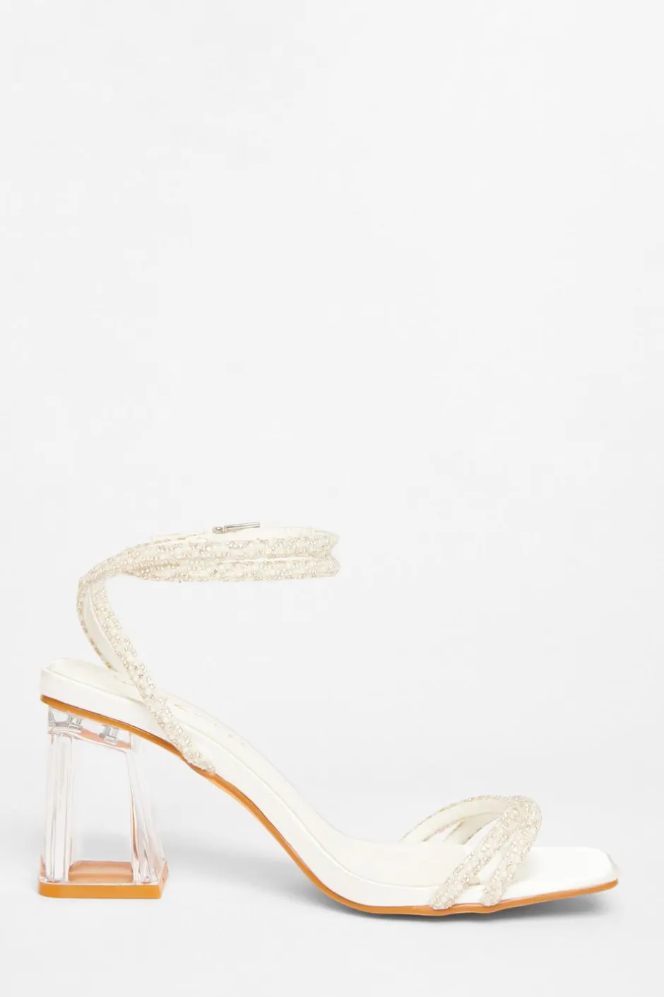 Quiz Bridal Wide Fit White Block Heel Sandals Online