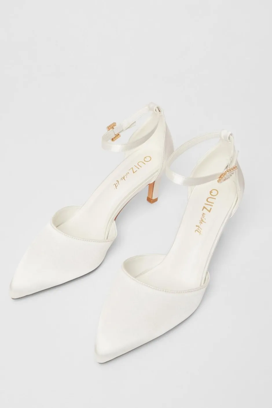 Quiz Bridal Wide Fit White Court Heels New