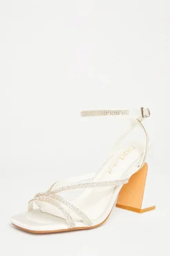 Quiz Bridal Wide Fit White Diamante Block Heels Online