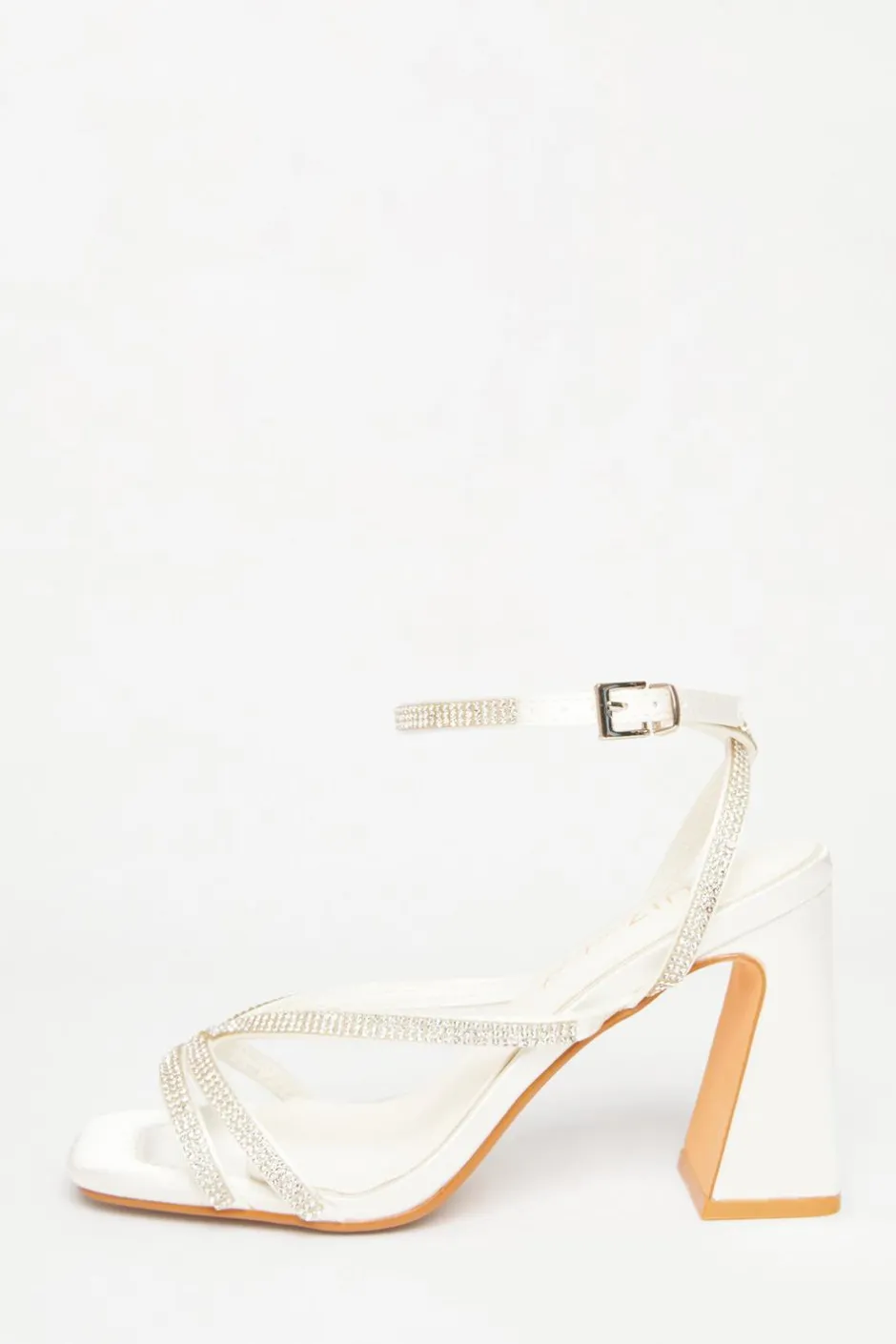 Quiz Bridal Wide Fit White Diamante Block Heels Online