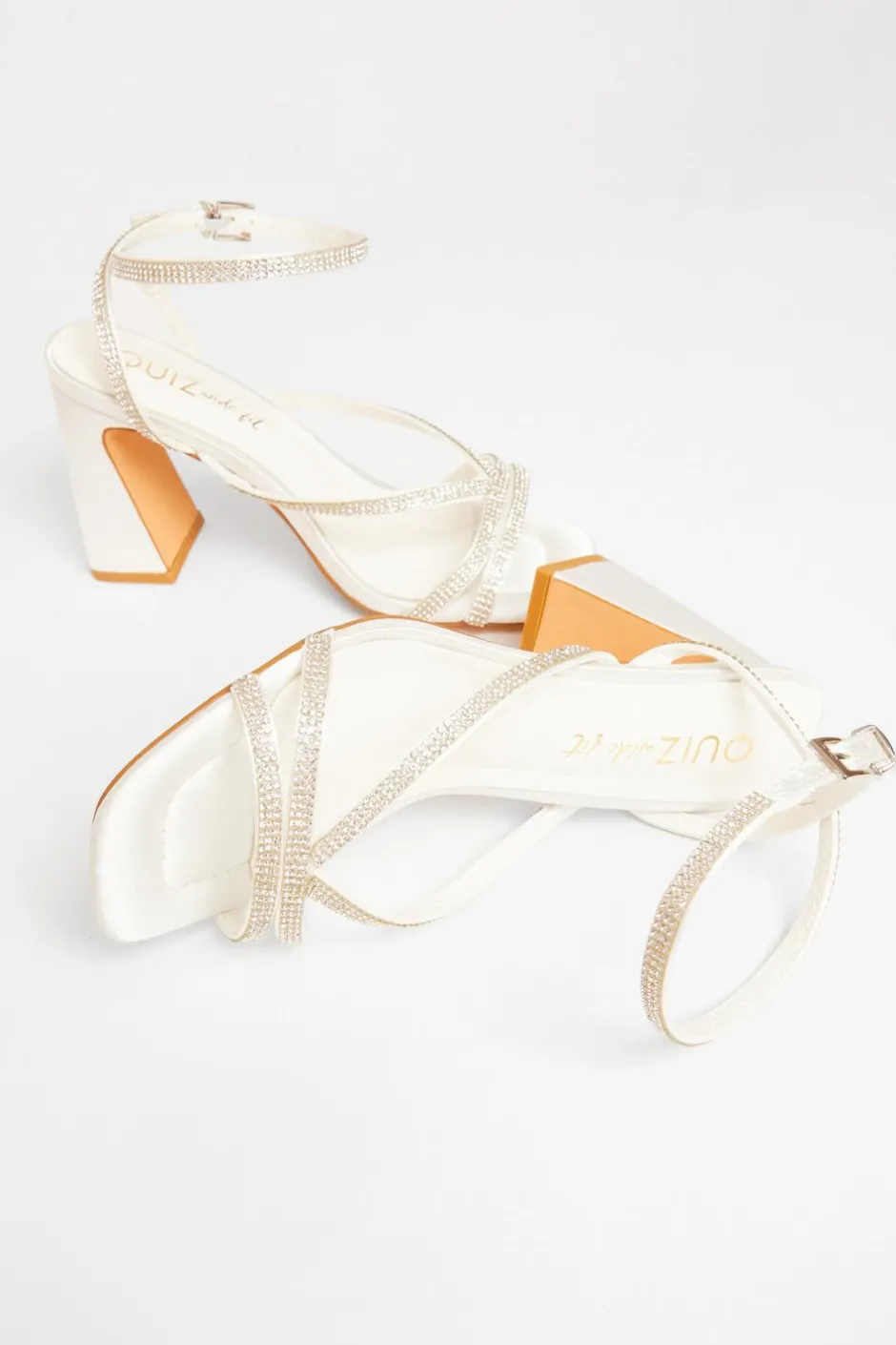 Quiz Bridal Wide Fit White Diamante Block Heels Online