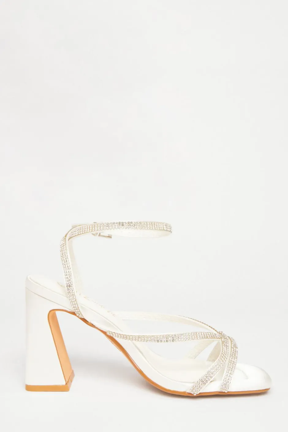 Quiz Bridal Wide Fit White Diamante Block Heels Online