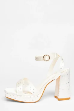 Quiz Bridal Wide Fit White Diamante Platform Heels Sale