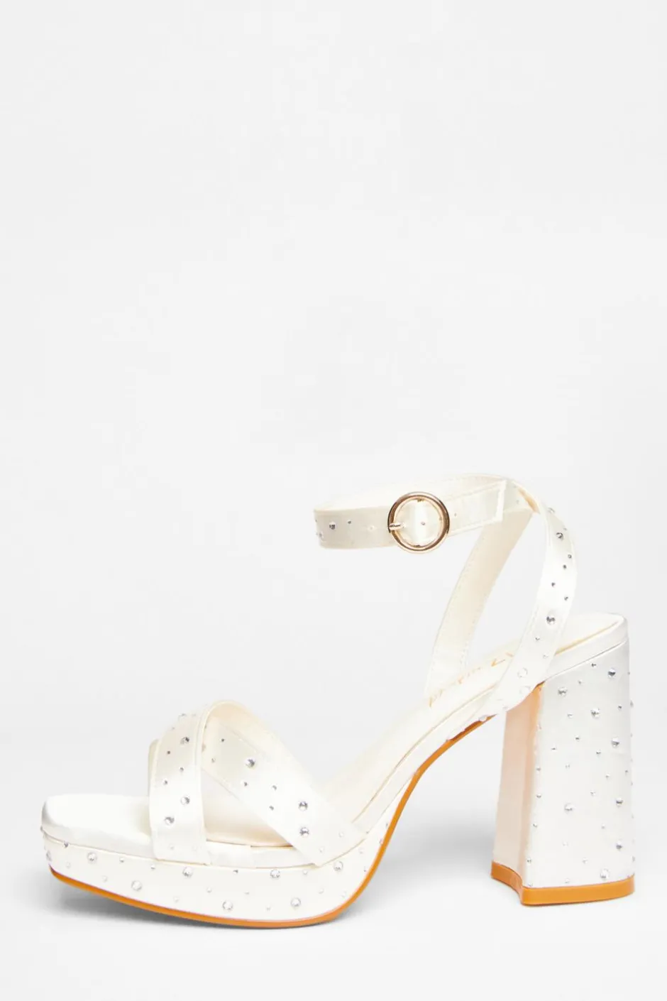 Quiz Bridal Wide Fit White Diamante Platform Heels Sale