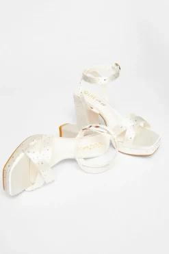 Quiz Bridal Wide Fit White Diamante Platform Heels Sale