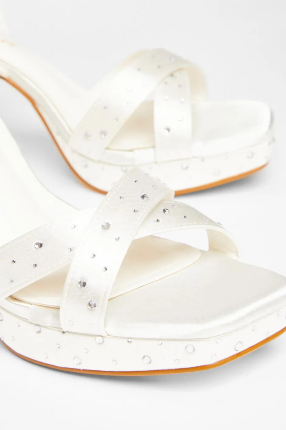 Quiz Bridal Wide Fit White Diamante Platform Heels Sale