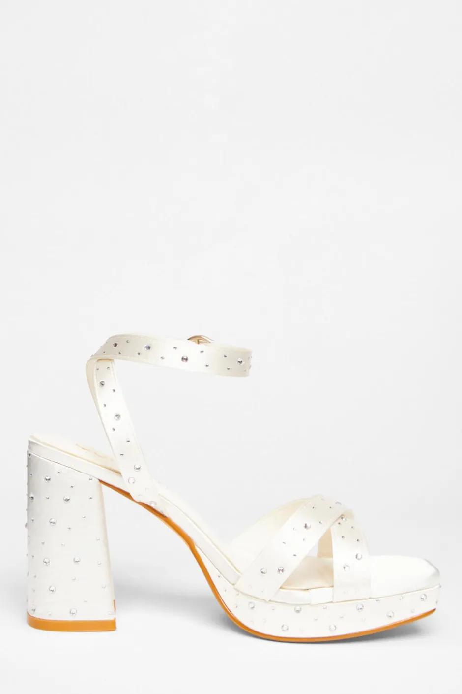 Quiz Bridal Wide Fit White Diamante Platform Heels Sale