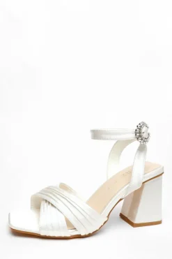 Quiz Bridal Wide Fit White Satin Block Heel Sandals Online