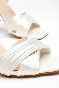 Quiz Bridal Wide Fit White Satin Block Heel Sandals Online