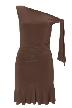 Quiz Asymmetric Mini Dress Brown New