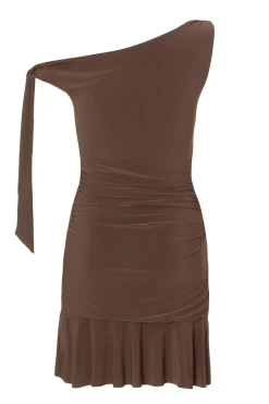 Quiz Asymmetric Mini Dress Brown New