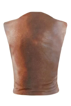 Quiz Brown Asymmetric Tie Dye Crop Top Discount