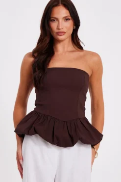 Quiz Brown Bandeau Bubble Hem Top Sale