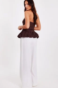 Quiz Brown Bandeau Bubble Hem Top Sale
