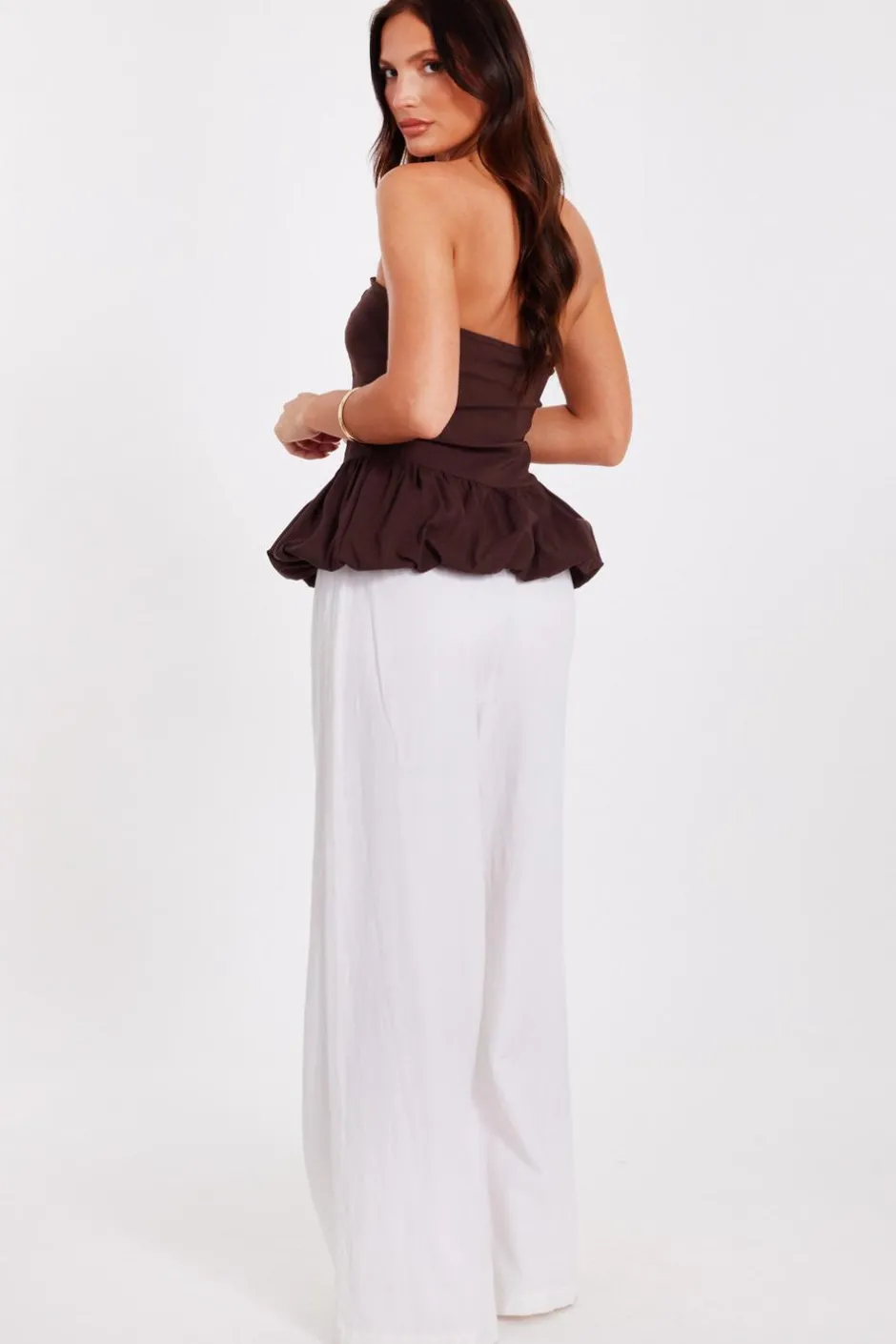 Quiz Brown Bandeau Bubble Hem Top Sale