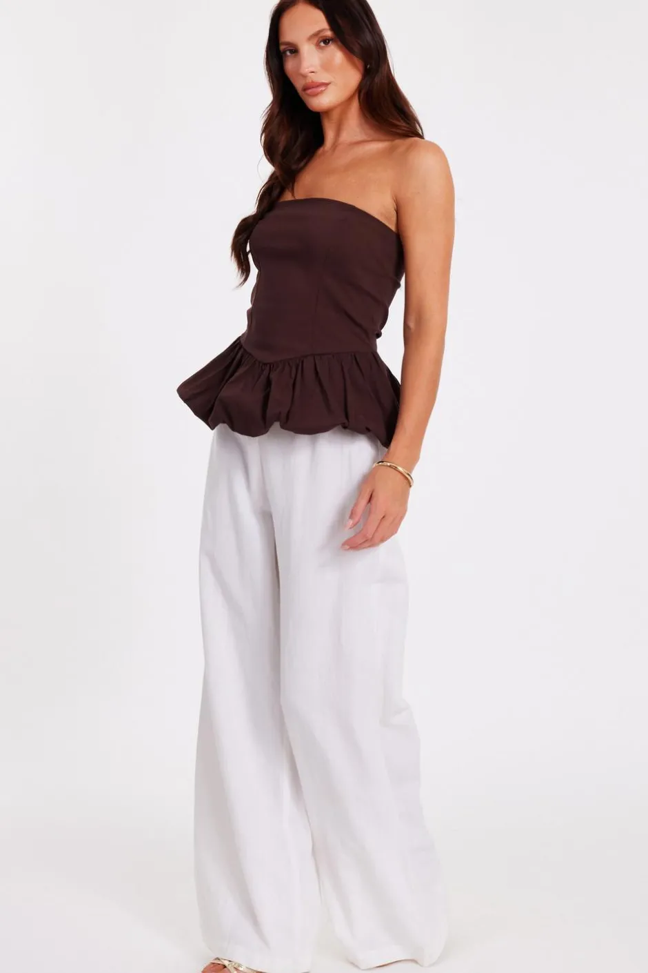 Quiz Brown Bandeau Bubble Hem Top Sale