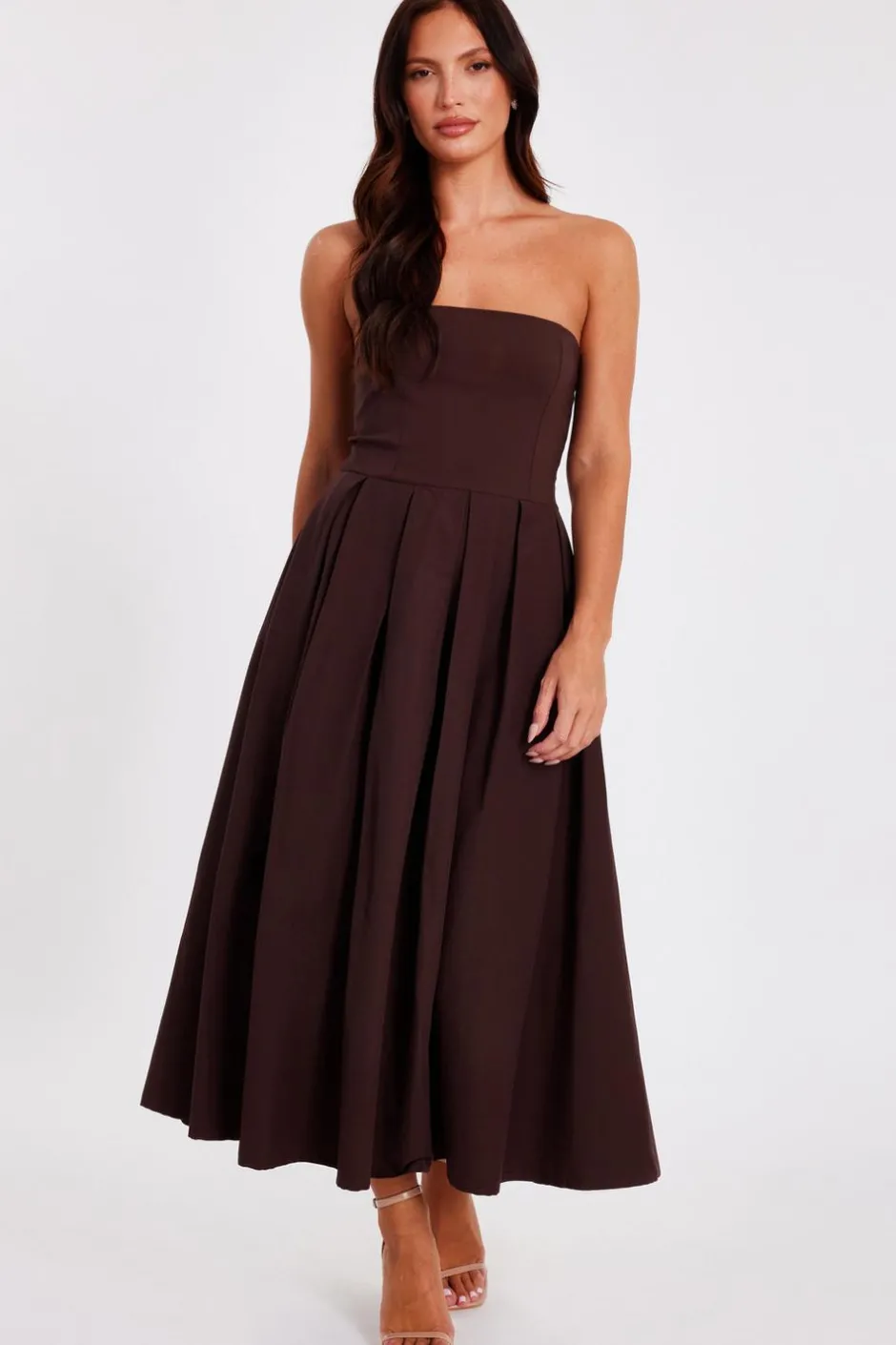 Quiz Brown Bandeau Midi Dress Discount
