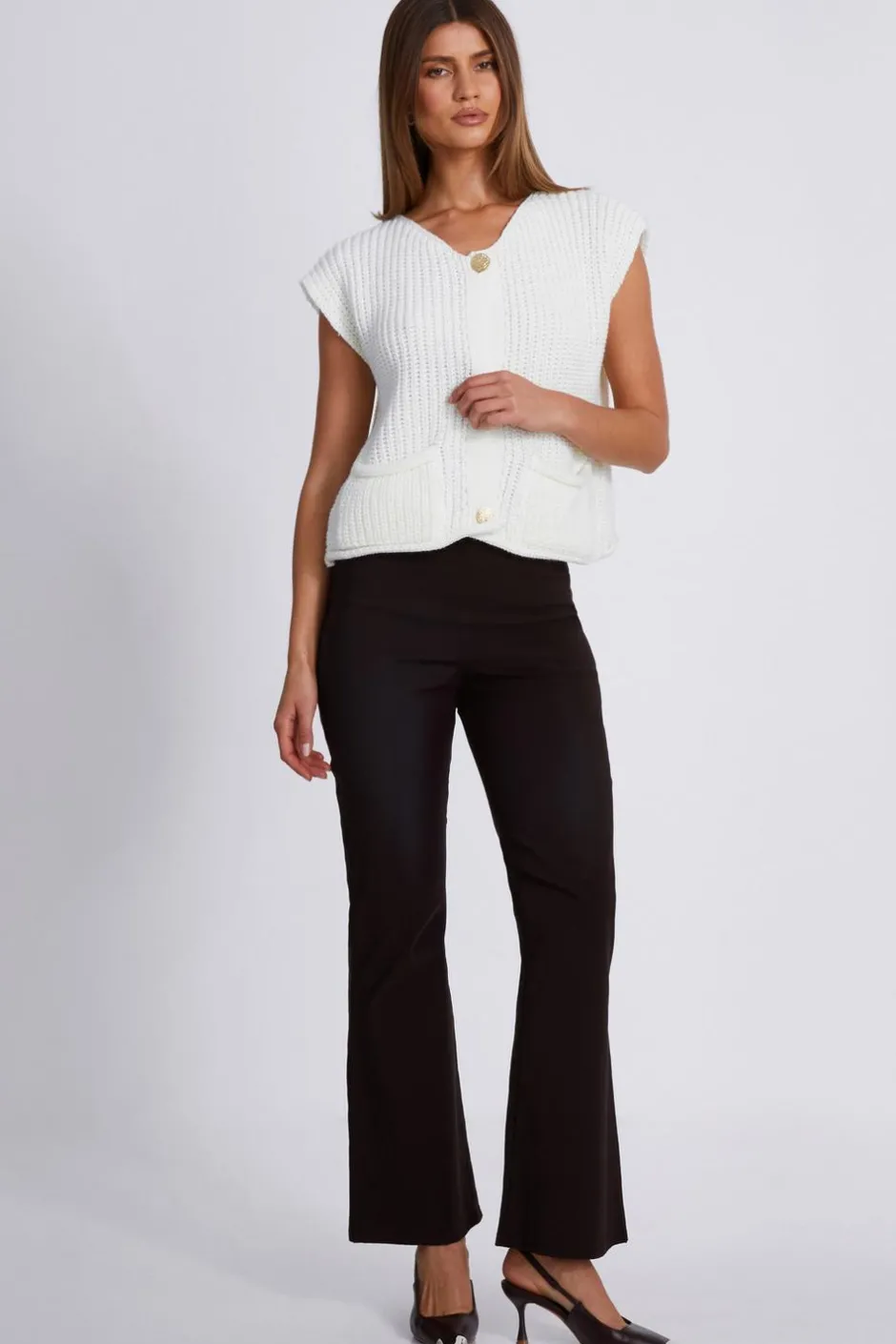 Quiz Brown Belted Flared Trousers Clearance