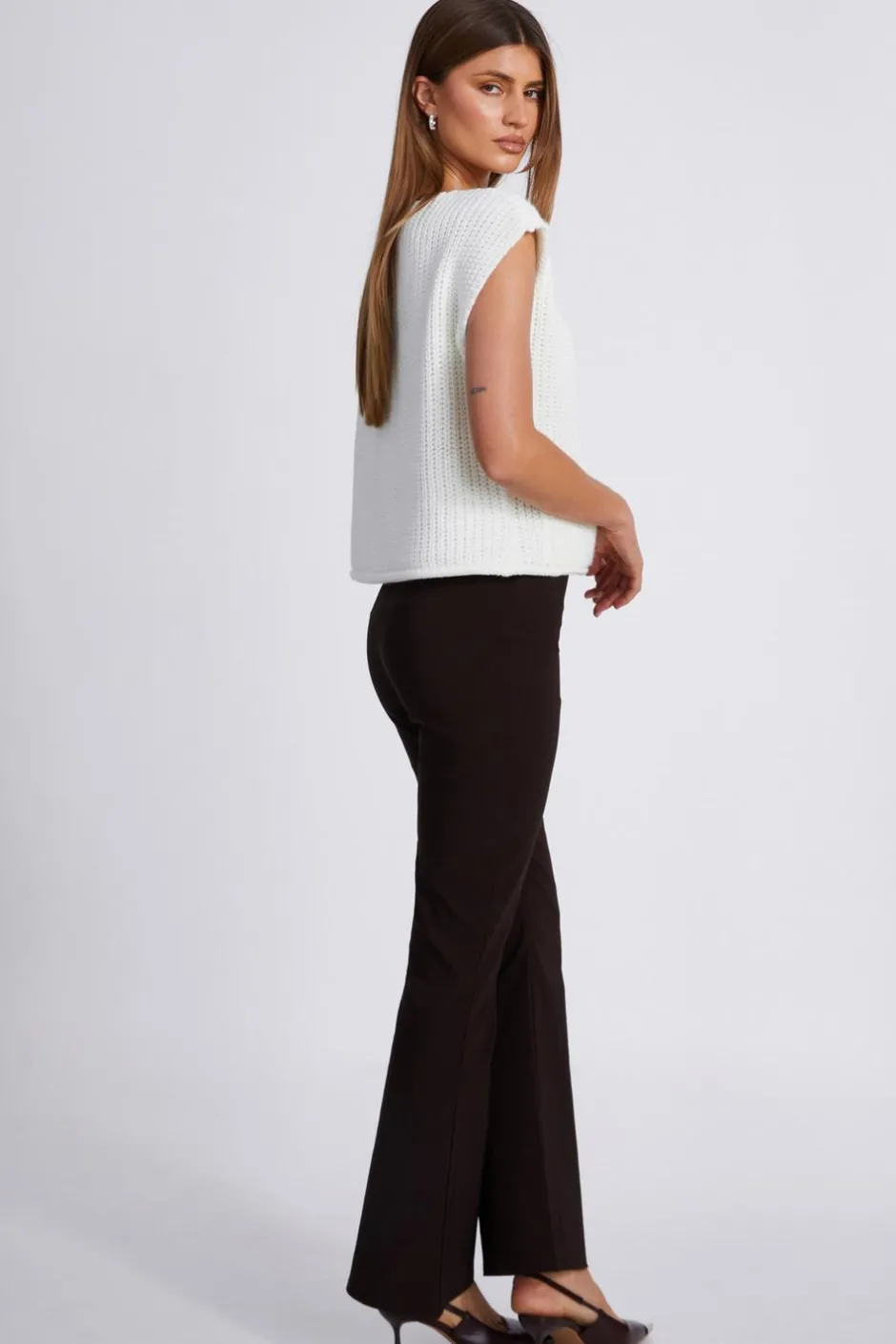 Quiz Brown Belted Flared Trousers Clearance