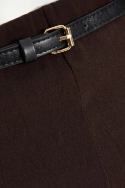 Quiz Brown Belted Flared Trousers Clearance