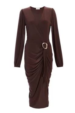 Quiz Brown Buckle Detail Midi Dress Outlet
