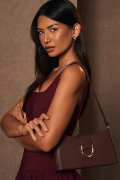 Quiz Buckle Detail Shoulder Bag Brown Hot
