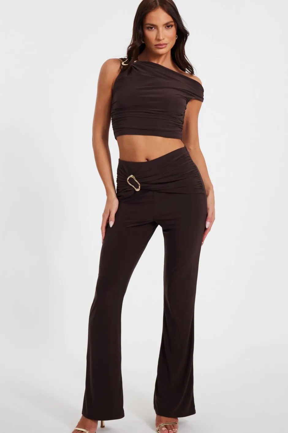 Quiz Buckle Detail Trousers Brown Sale