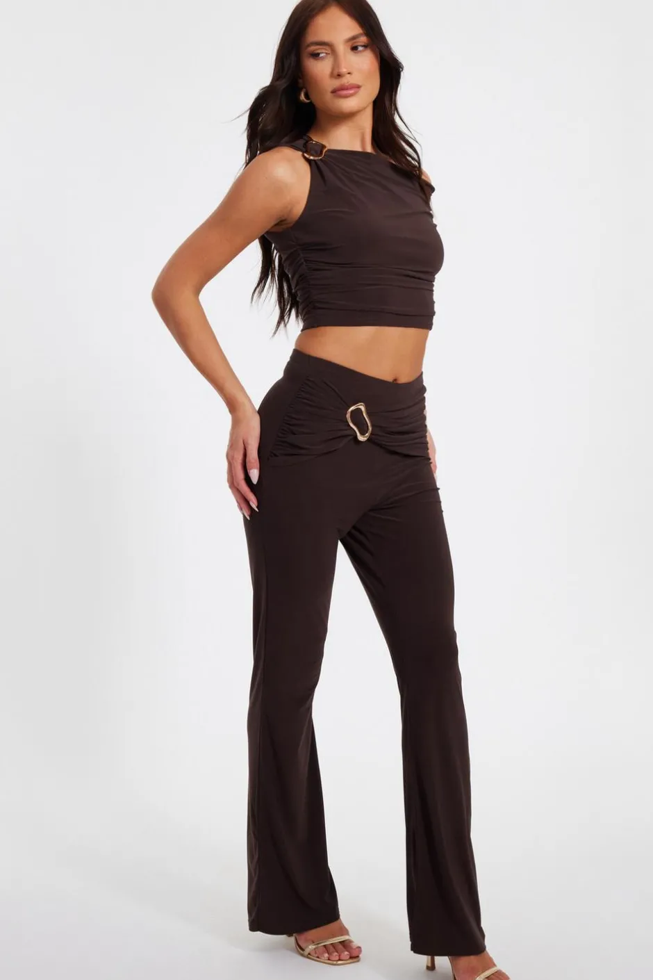 Quiz Buckle Detail Trousers Brown Sale