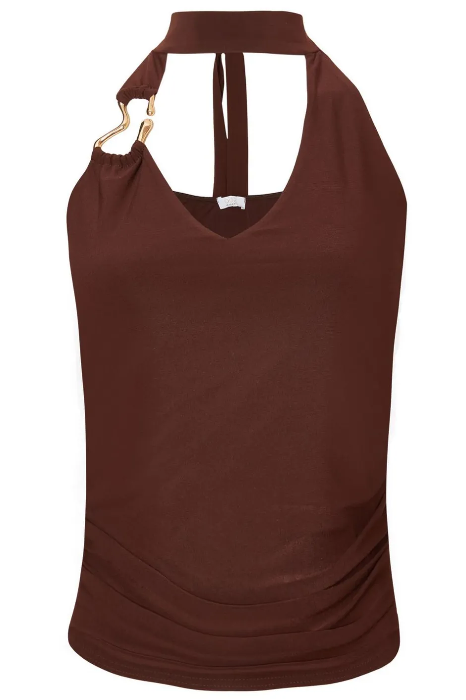 Quiz Brown Buckle Halter Neck Top Online