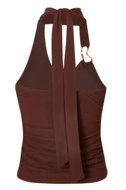 Quiz Brown Buckle Halter Neck Top Online