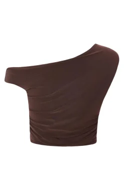 Quiz Buckle One Shoulder Top Brown New